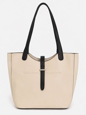 MIA & LUCA Cream Black Faux Leather Tote Bag Shoulder Purse